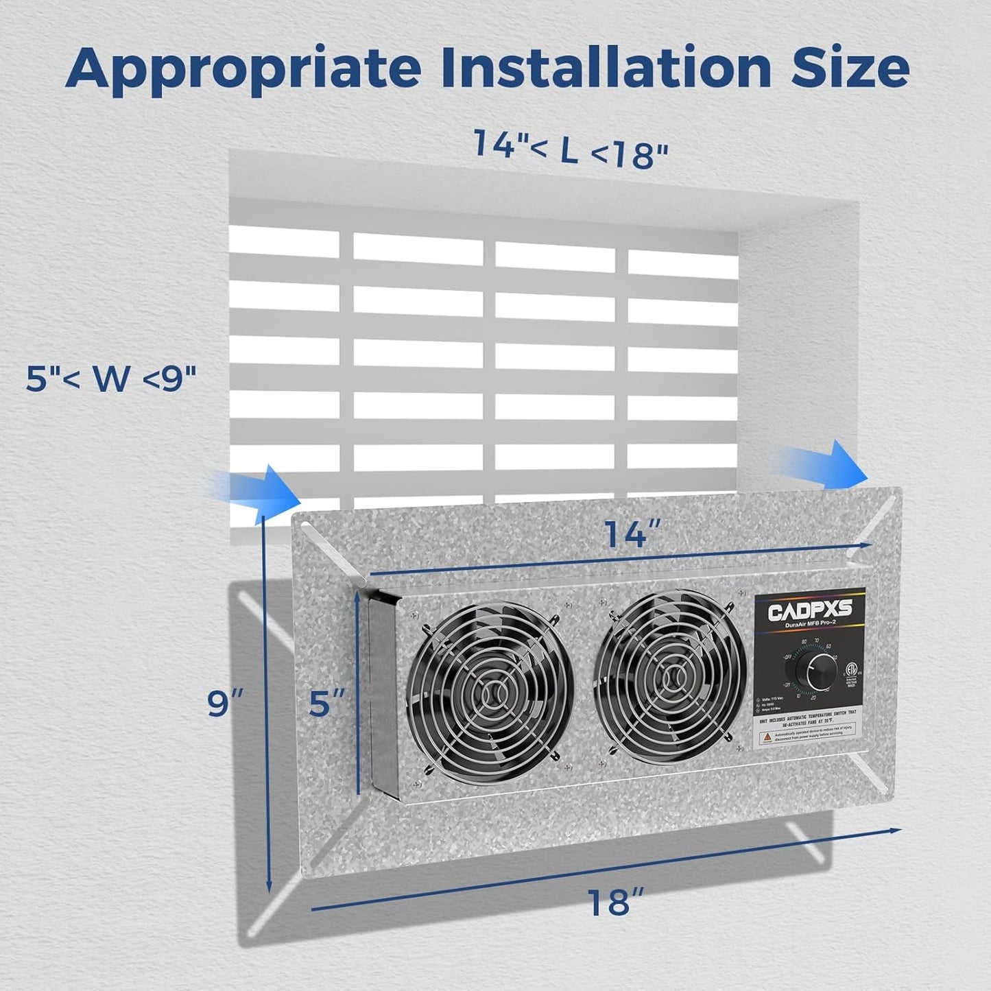 CADPXS Crawlspace Ventilation Fan, Crawlspace Fan Vent with Humidistat, Dehumidistat & Freeze Protection Thermostat, for Crawl Spaces/Basement/Garage/Attic/Hydroponics Grow Tents (220 CFM Air Out)