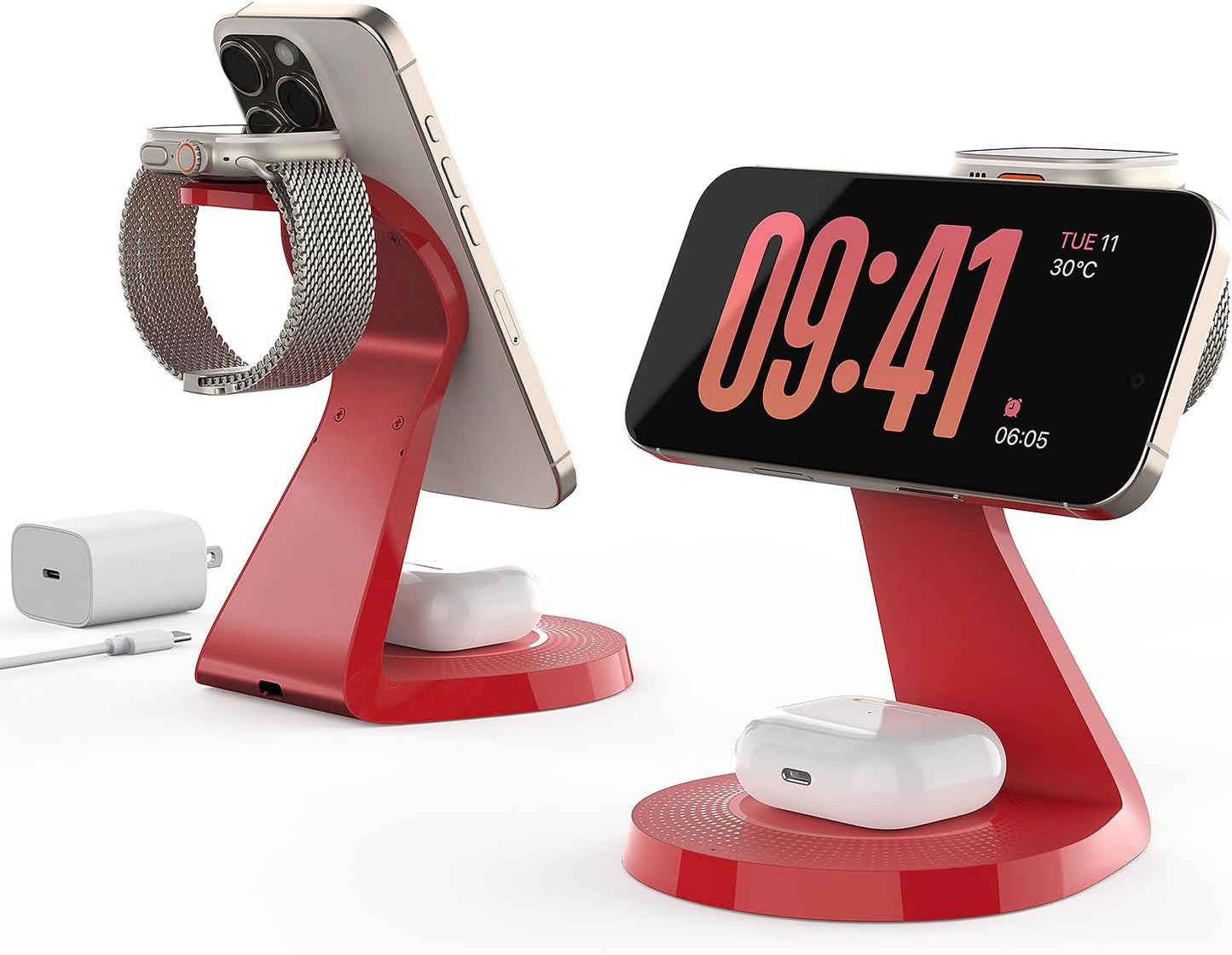 3 in 1 Charging Station for Apple Devices,Mag-Safe Charger Stand Fast Charging,Wireless Charger for iPhone 16/15/14/13/12 Series,& AirPods,& iWatch(USB Charger Included)