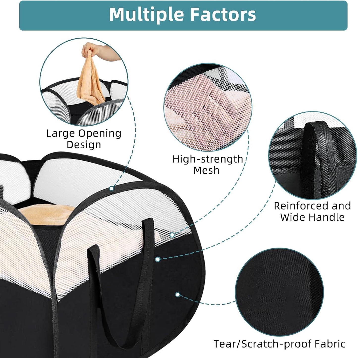 2 Pack Collapsible Laundry Baskets, 90L Large Foldable Laundry Basket, Pop Up Hampers for Laundry, Dirty Clothes Laundry Hamper for Bedroom, Bathroom, Dorm, Laundry Room, Travel or Camping Black