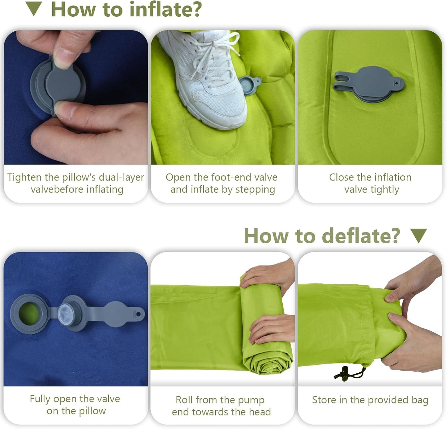 Sleeping Pad, Ultralight Camping Mattress with Pillow, Built-in Foot Pump Inflatable Sleeping Pad Compact for Camping Backpacking Traveling Hiking Tent, Single, Green