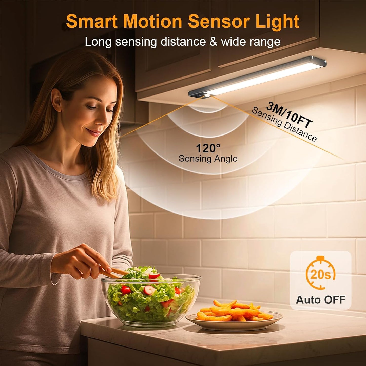 Gritin 10.2inch Under Cabinet Lighting Rechargeable 2 Pack- 3 Color Temps&5 Level Brightness, Super Bright, 4 Modes, Motion Sensor, Long Lasting - Easy Installation Magnetic Under Closet Lights-Black