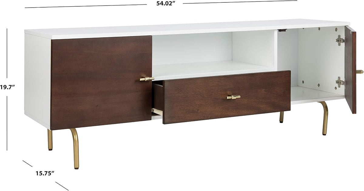 SAFAVIEH Genevieve TV Stand for up to 65" Flatscreen – Walnut & White, Mid-Century Modern Storage Cabinet, Entertainment Media Console (MED5000A)