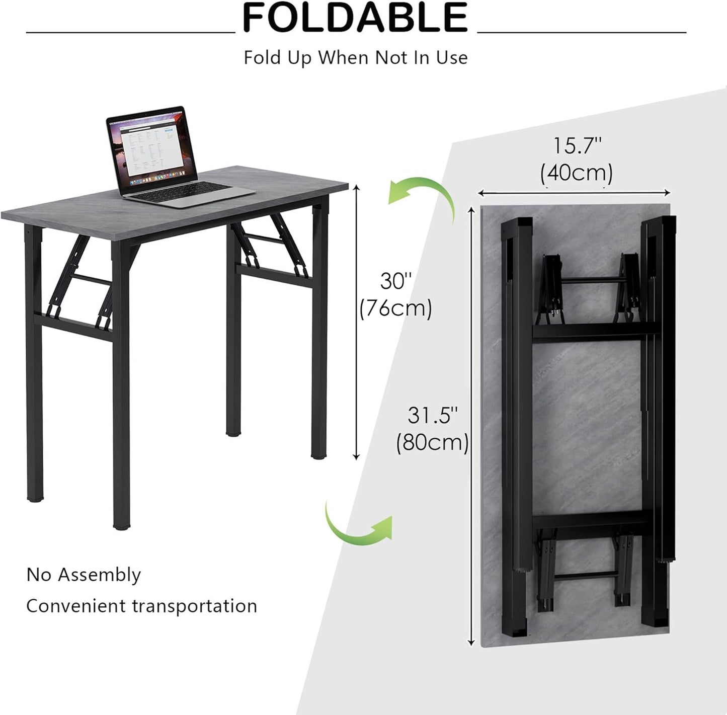 Need Small Desk, 31.5 x 15.7 Inches No Assembly Foldable Writing Table,Sturdy and Heavy Duty Folding Computer Desks for Small Space/Home Office/Dormitory AC5LB(80 * 40)