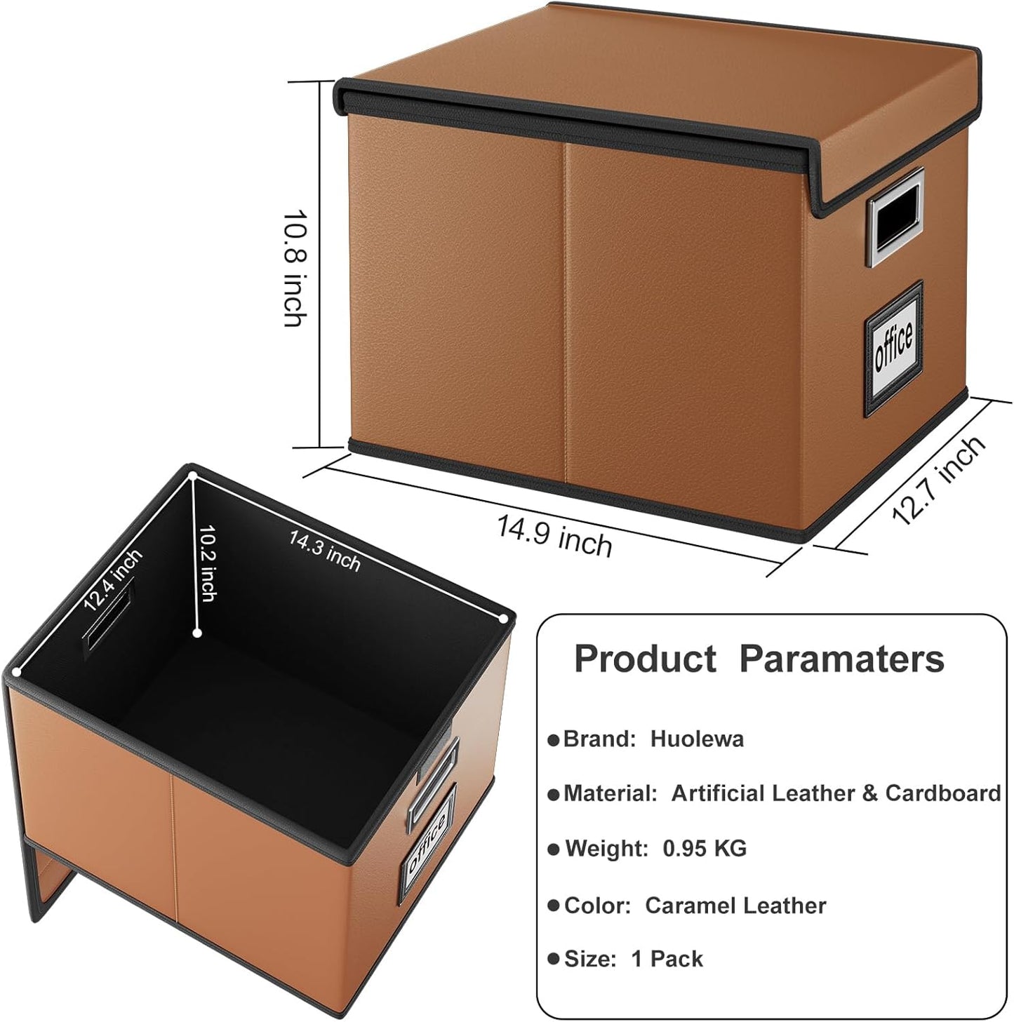 Faux Leather File Organizer Box with Lid, Collapsible Hanging File Folder Box Organizer with Plastic Slides, Decorative Home/Office Filing System Boxes for File and Folder Storage