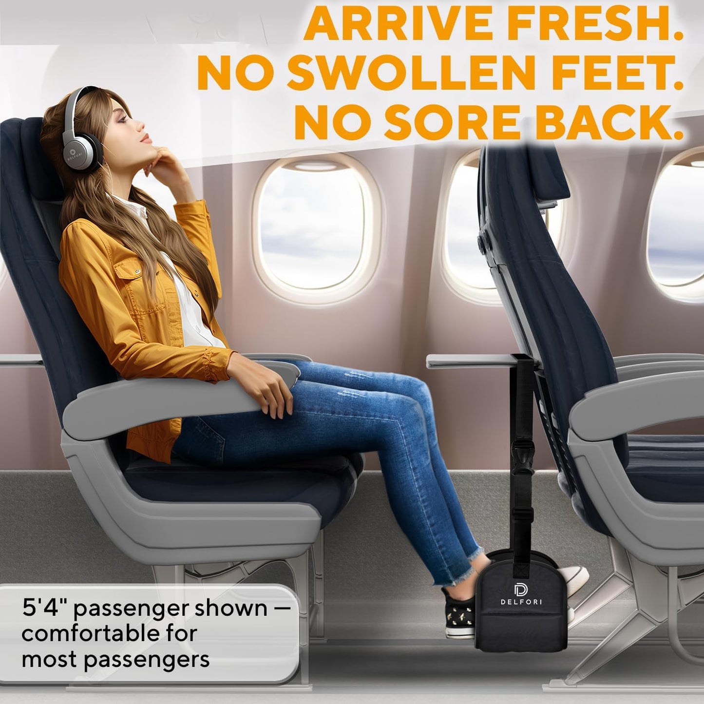 Portable Airplane Footrest for Airplane Travel - Comfortable Foot Hammock w/Memory Foam & Hardboard for No Feet Clashing - Ideal for Pain and Swelling Relief - Travel Essentials to Relax Your Feet