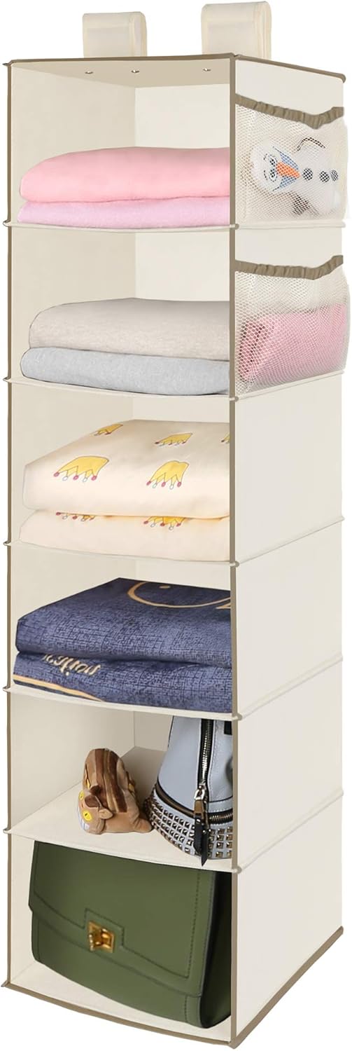 Hanging Shelf Closet Storage Organizer Removable Drawers ，Hanging Storage Organizer Hanging Sweater 2 Sock Underwear Drawers for Closet, Bedroom, Beige