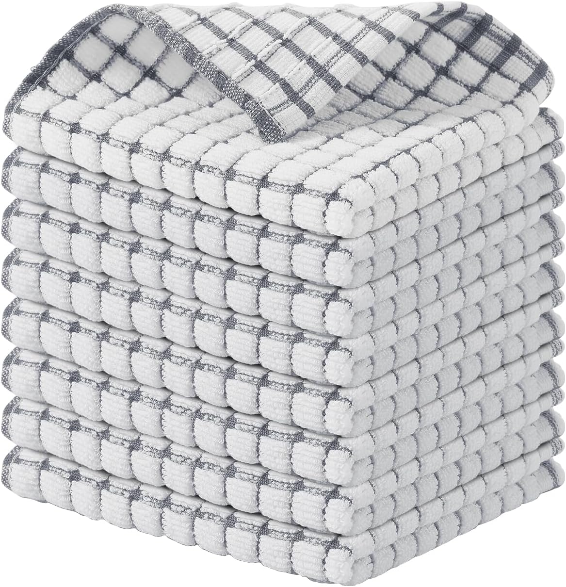 Kitinjoy Cotton 8 Pack Terry Kitchen Dish Cloths, 12 x 12 Inches Super Soft and Absorbent Dish Rags, Quick Drying Dish Towels for Washing Dishes, Grey