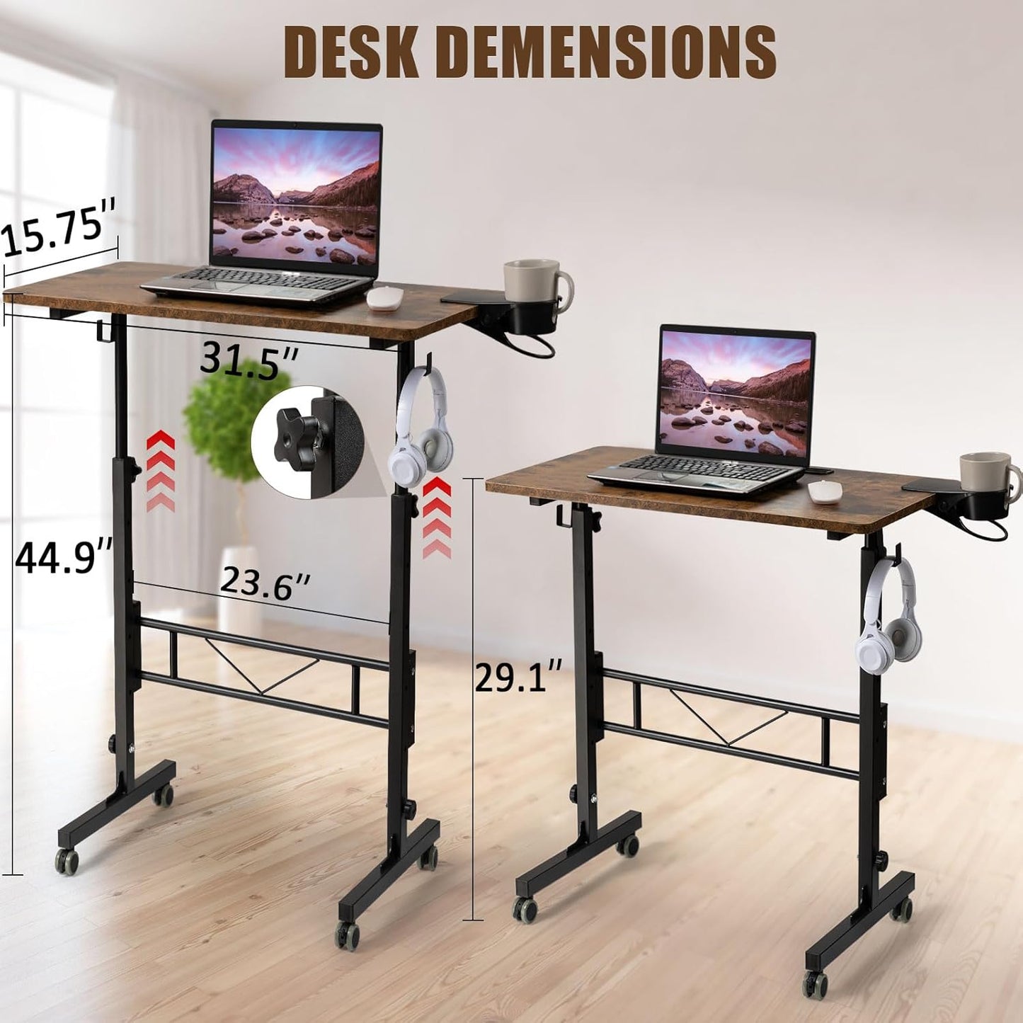 SIDUCAL Standing Desk Adjustable Height, Rustic Brown