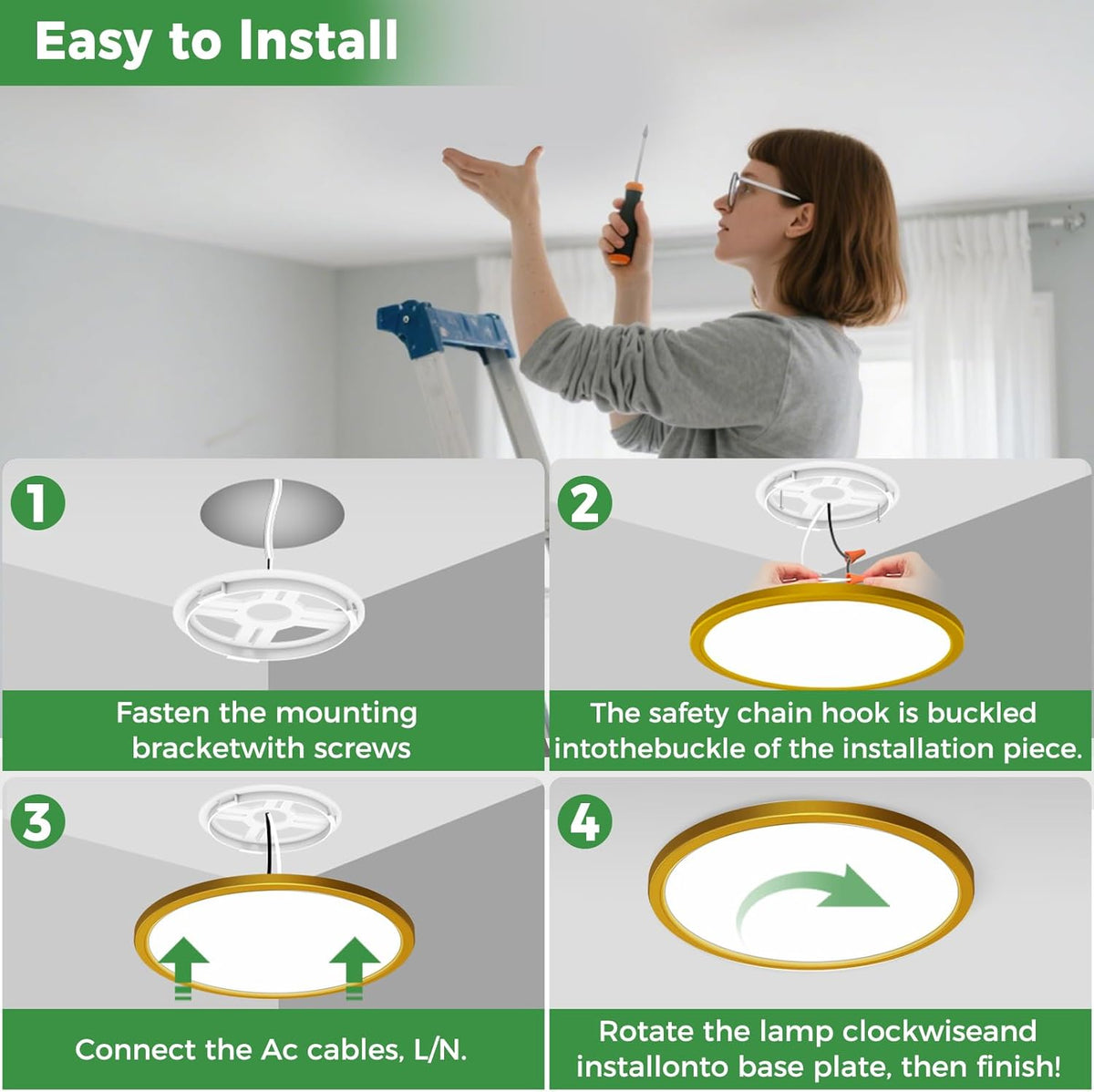 zemty 1Pack LED Flush Mount Ceiling Light, 12Inch 24W Dimmable Ceiling Lights Fixture, 5 Color Temperatures (3000K-6500K) Gold Round Ceiling Lamp for Bedroom, Kitchen, Hallway,Bathroom