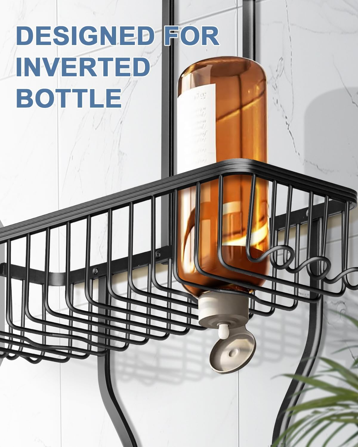 Shower Caddy Hanging - Never Rust Shower Hanging Organizer - Aluminum Over the ShowerHead Caddy with Soap Basket and 6 Hooks for Razor/Sponge (Black)