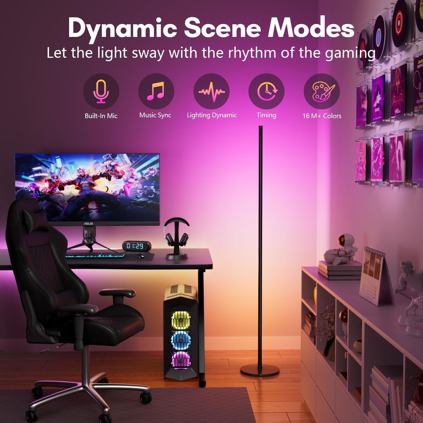 luckystyle Smart RGB+IC Corner Floor Lamp,Bright LED Tall Modern Floor Lamp with APP and Remote,Ambient Lighting Color Changing Standing Lamps with Music Mode and Timing for Living Room,Bedroom,Party