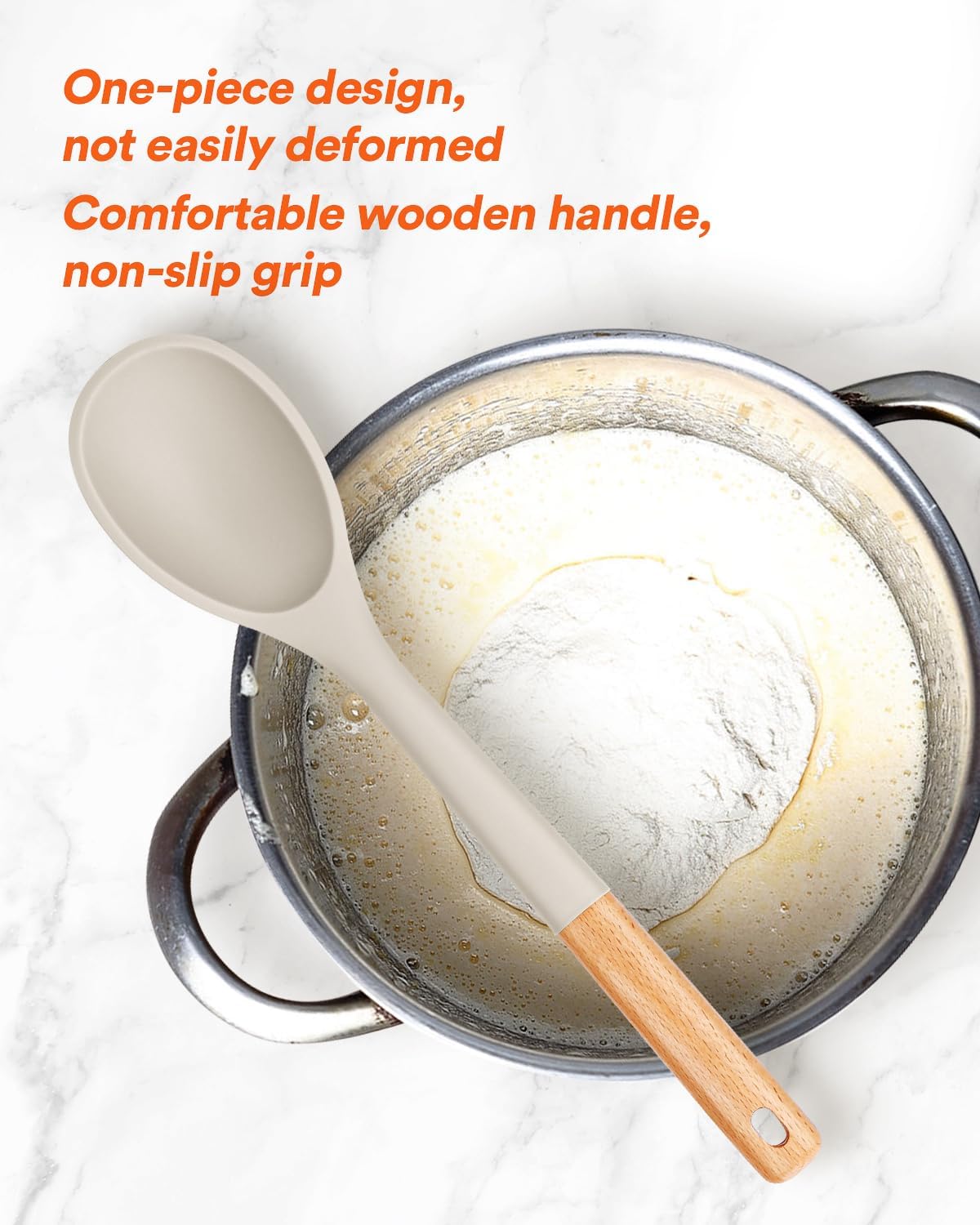 Badiano Large Silicone Cooking Spoons, Nonstick Solid Wooden Handle,13.2in