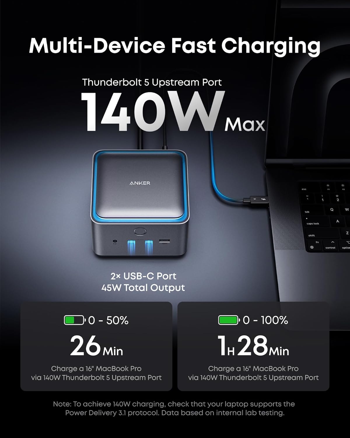 Anker Prime TB5 Docking Station, 14-in-1 Thunderbolt 5 Dock with 120Gbps Max Transfer, Thunderbolt Dock with 140W Max Charging, Cooling System, Up to 8K, Dual Display for TBT 5/4 Laptops