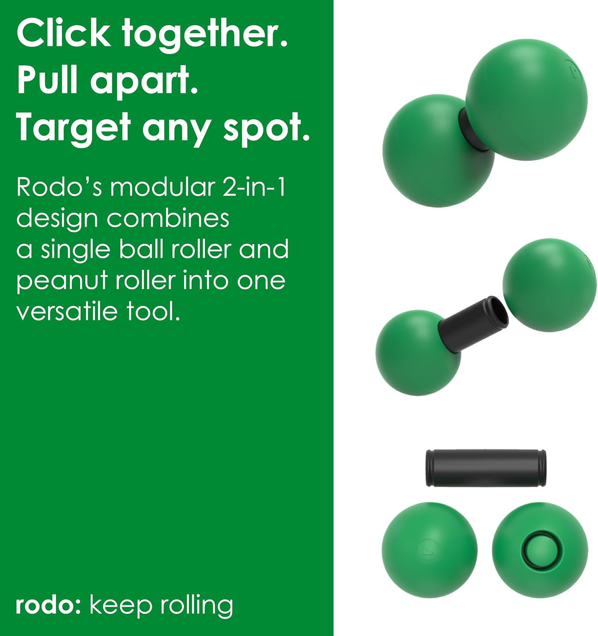 Rodo 2-in-1 Medium Peanut & Lacrosse Ball Roller | Deep Tissue Massage Tool for Fascia, Plantar Fasciitis, Hips & Back | Mobility & Recovery Roller | Compact, Travel-Friendly, Pilates & Therapy Ready