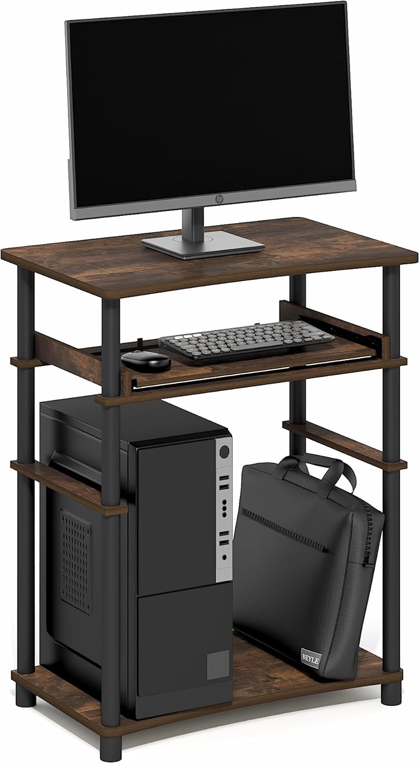 Furinno Home Desk, 23.6 Wide Gaming Desk with Keyboard Tray, Open Shelf Laptop Notebook Computer Desk, Office Desk for Home Office, Study Room, Dorm, Bedroom, Amber Pine