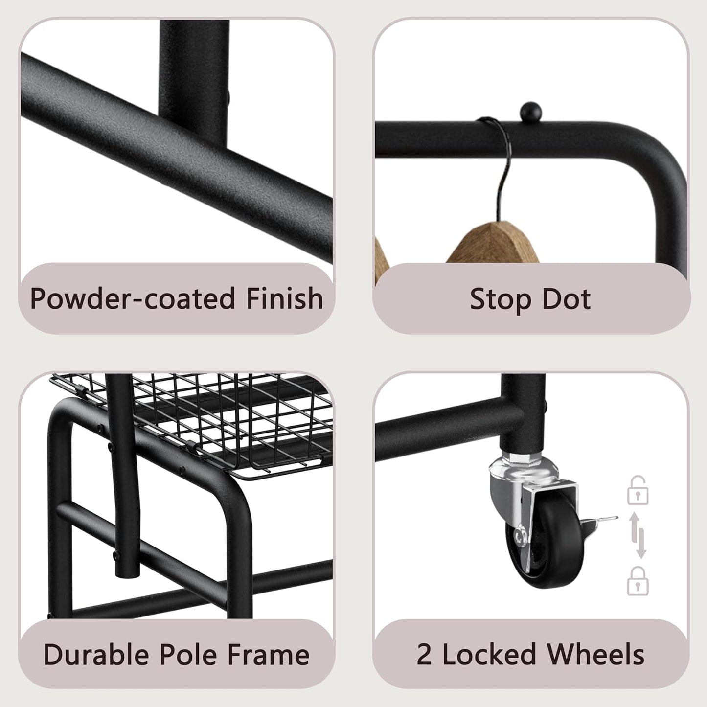 Rolling Laundry Cart with Wheels, Laundry Hamper Basket Organizer with Clothes Hanging Rack, Wire Storage Cloth Shelf Butler, Black
