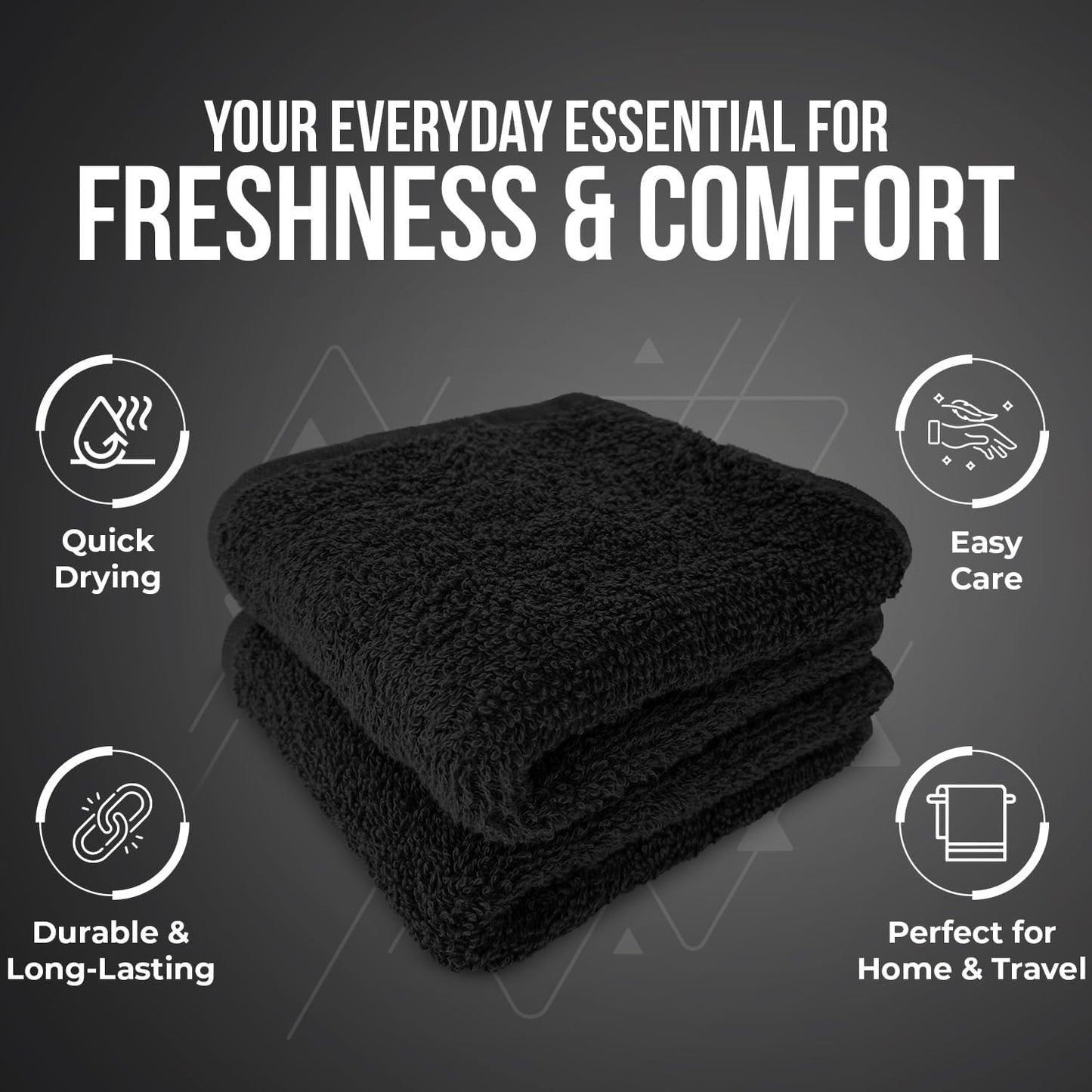 DAN RIVER 24 Pack Wash Cloths for Showering [12x12] - 100% Cotton Washcloths Premium Quality Flannel Face Cloths for Bathroom, Highly Absorbent and Soft Feel Wash Clothes, Black