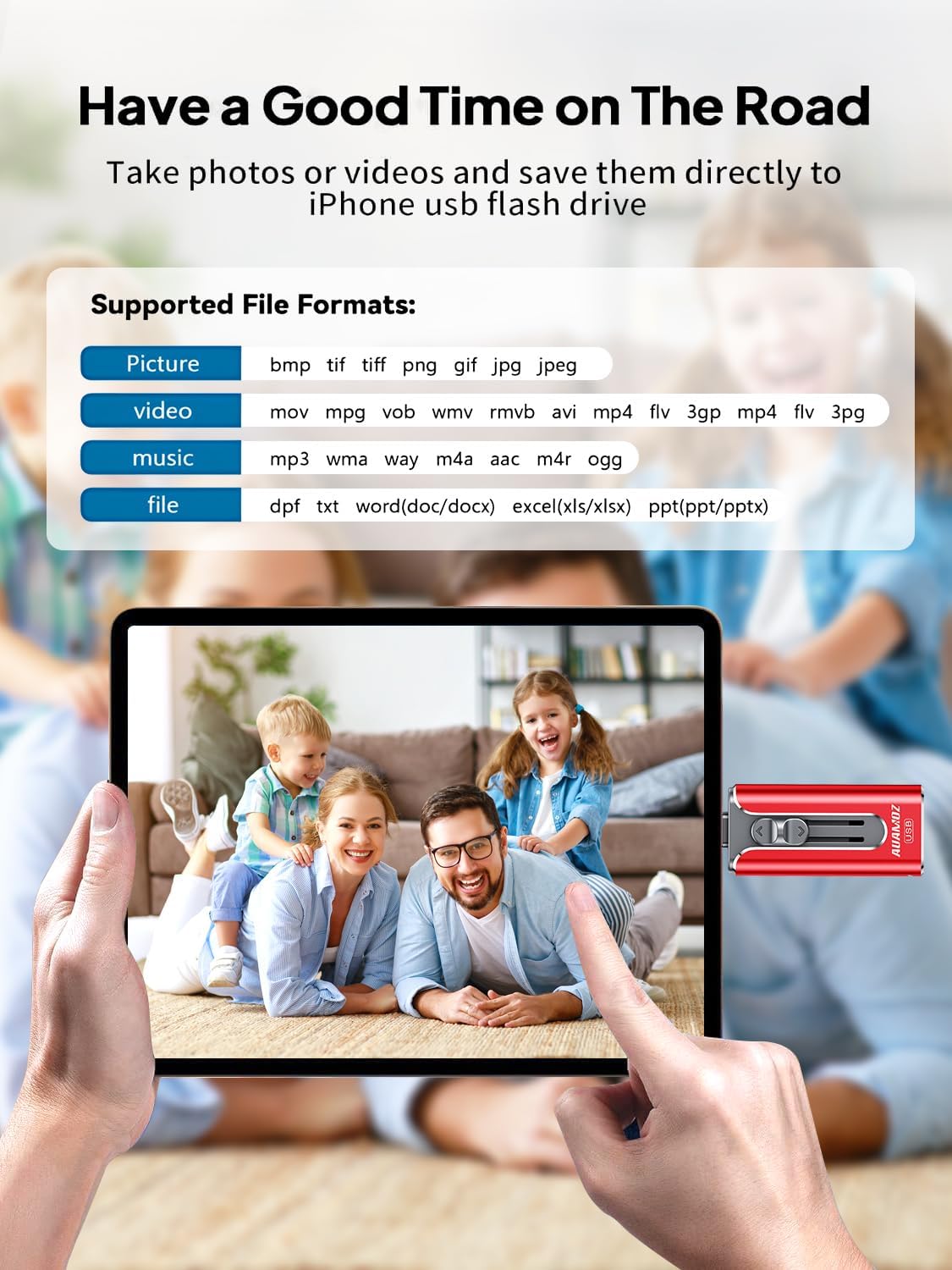 256GB Flash Drive for iPhone Photo Stick USB Memory Stick, Portable Thumb Drive for Photo Video Storage and Transfer, Compatible with iPhone, iPad, Android, PC (Red)