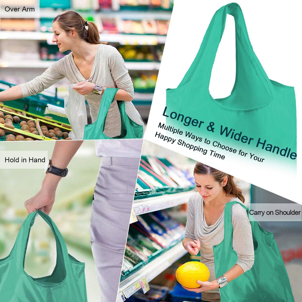 BeeGreen Reusable-Grocery-Bags-Foldable-Machine-Washable-Reusable-Shopping-Bags-Bulk Colorful 10 Pack 50LBS Extra Large Folding Reusable Bags Totes w Zipper Storage Pouch Lightweight Polyester Fabric