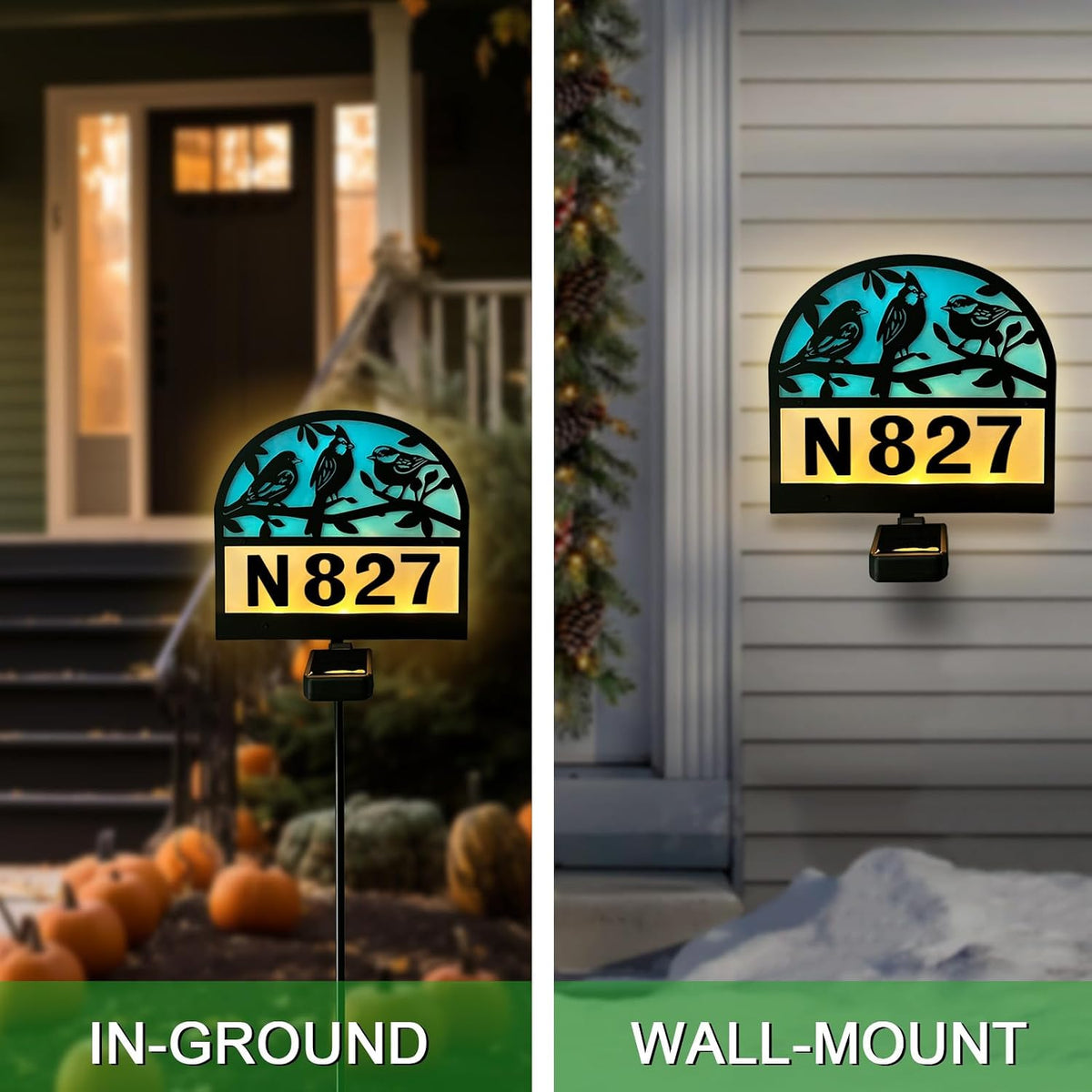 Solar Address Signs for Houses,Metal Birds House Number Yard Garden Stake