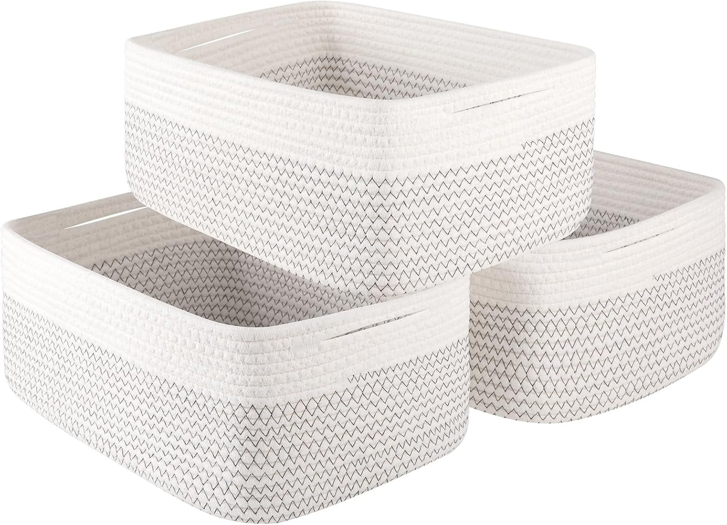 OIASKET Storage Baskets for Organizing 3 Pack, Woven Baskets for Shelves, | Closet Organizer Bins with Handle, Empty Gift Basket, Toy Storage for Toys, Blankets, Towels, Clothes, Books, 15"x11.42"x6.7"