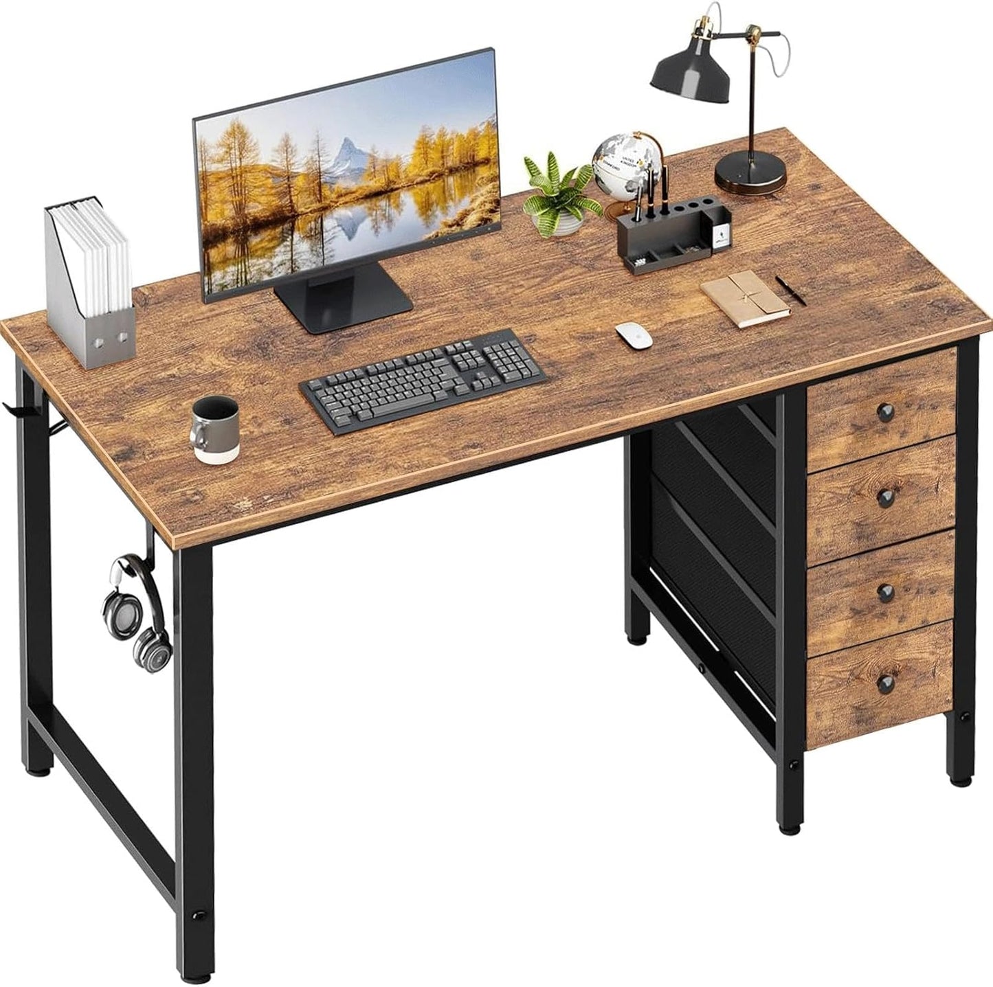 Lufeiya Small Gaming Desk with 4 Drawers, 40 Inch Kids Girls Teen Cute Study Desk for Bedroom, Reversible Work Computer Writing Table Desks for Small Space Home Office, Black