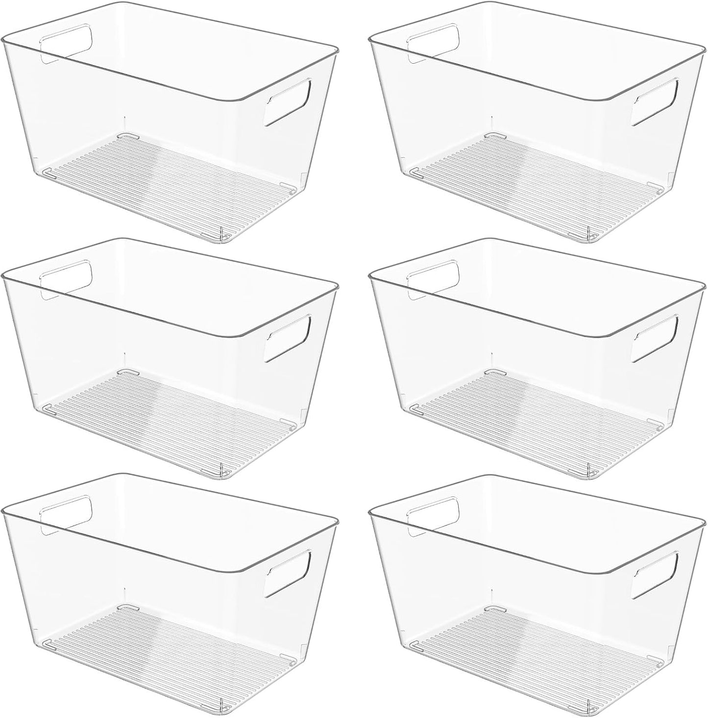 6 Pack Clear Plastic Storage Bins, 11" Large Pantry Organizer Bins with Handles, Plastic Containers for Refrigerator,BPA-Free Perfect for Kitchen,Fridge,Cabinet,Pantry(Cream)