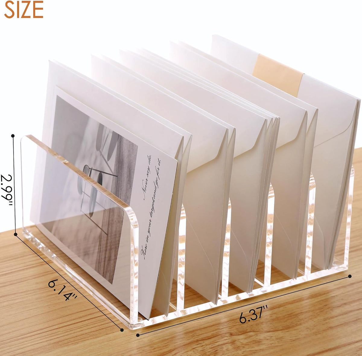SANRUI Acrylic Mail Holder, 5-Slot Vertical Letter Sorter, Clear