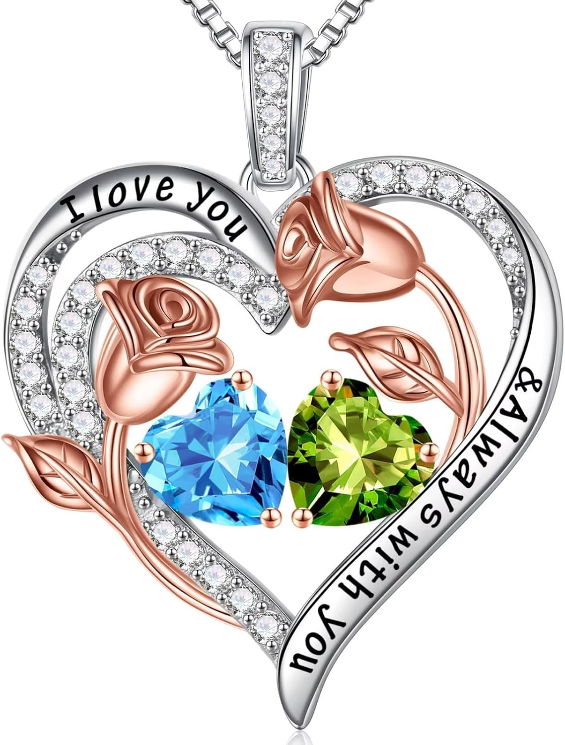 Iefil Birthstone Necklace for Women - Rose Heart Necklace