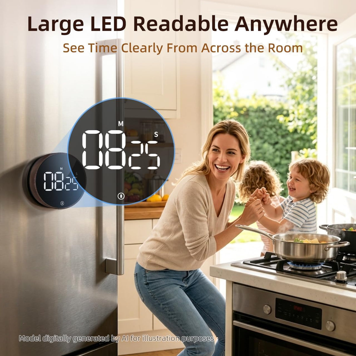 Digital Magnetic Kitchen Timer & Stopwatch with LED Display, Woodgrain