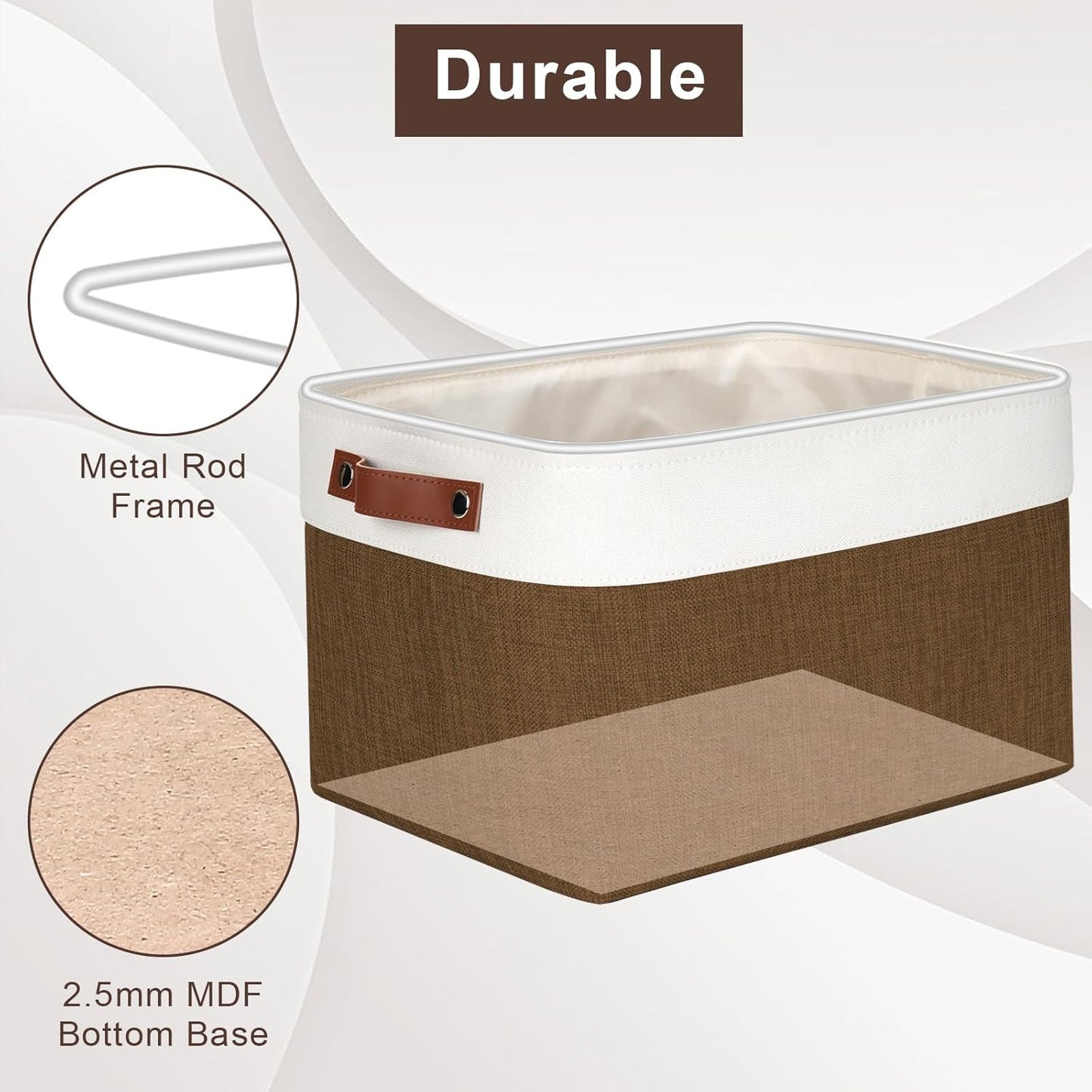 Bagnizer Storage Bins Large Fabric Storage Baskets for Shelves 3 Pack, Decorative Linen Closet Baskets with Handles for Organizing, Shelf, Clothes, Home, Office, 15x11x9.5Inches (Brown&White)