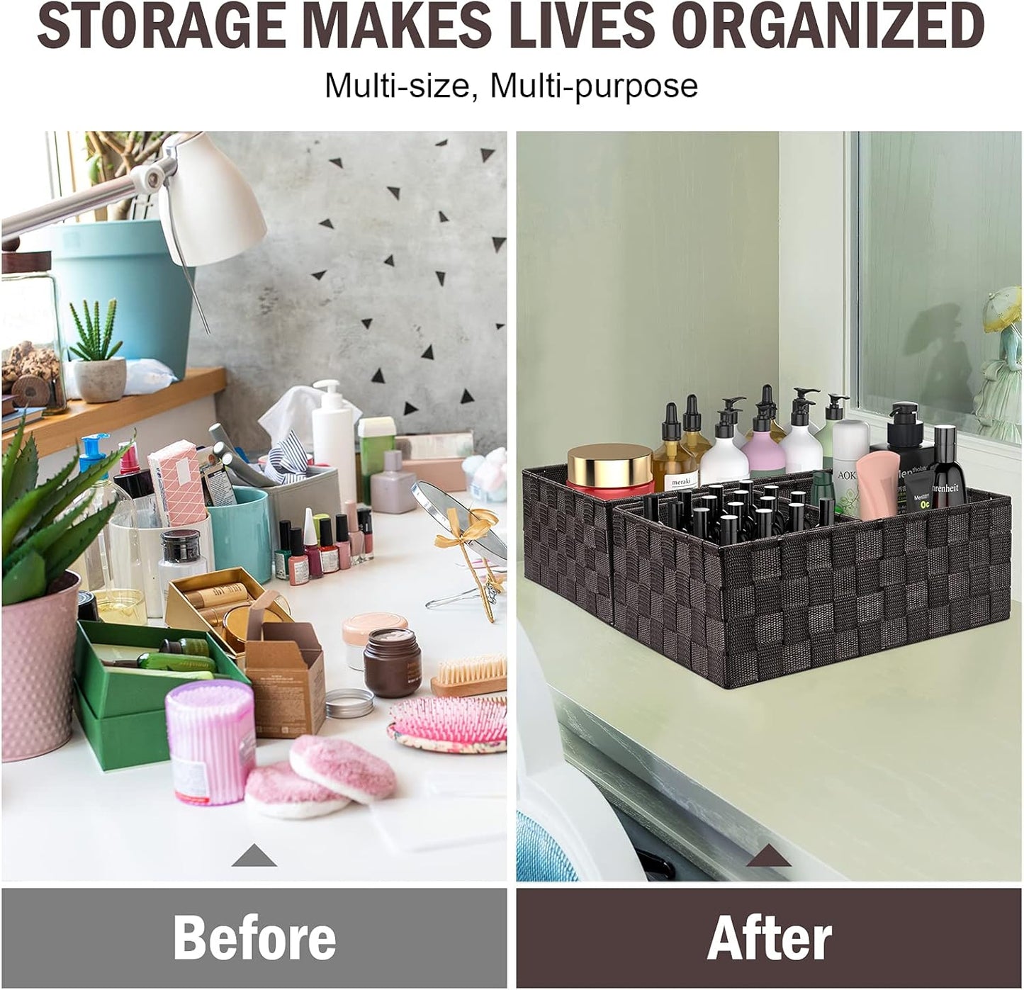 Storage Baskets: 6 Pack Stackable Woven Storage Bins, Brown