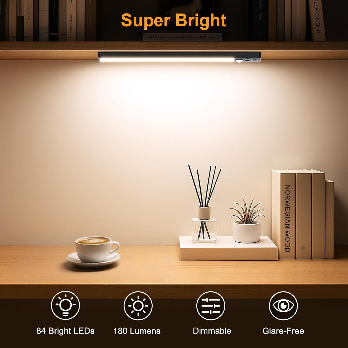 Gritin 10.2inch Under Cabinet Lighting Rechargeable 2 Pack- 3 Color Temps&5 Level Brightness, Super Bright, 4 Modes, Motion Sensor, Long Lasting - Easy Installation Magnetic Under Closet Lights-Black