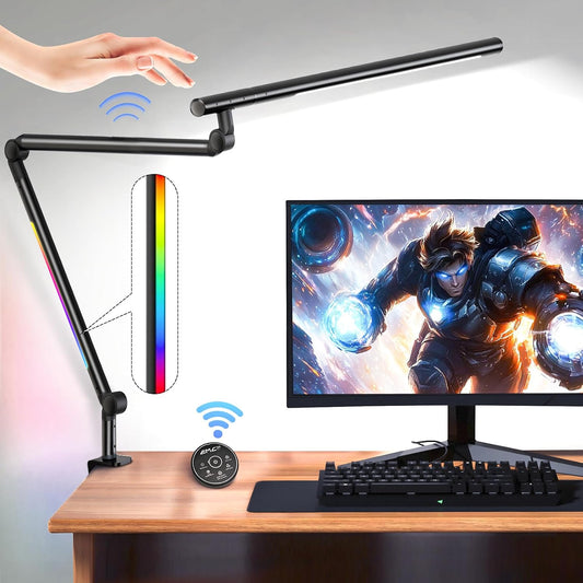 LED Desk Lamp with Clamp, Dual-Light Architect Lamp with RGB Light & Remote