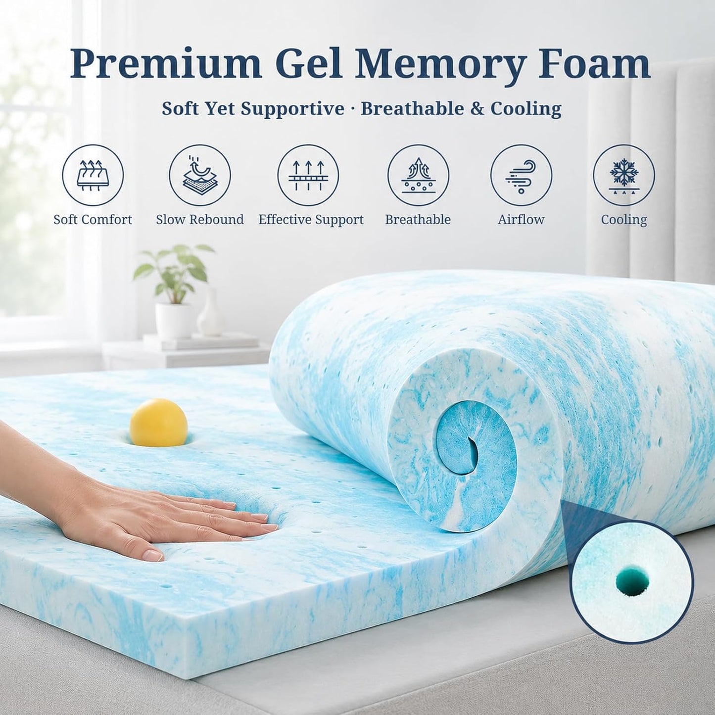 IULULU Twin Size Mattress Topper, 2 Inch Gel Memory Foam Topper, Light Comfort Upgrade, CertiPUR-US Certified