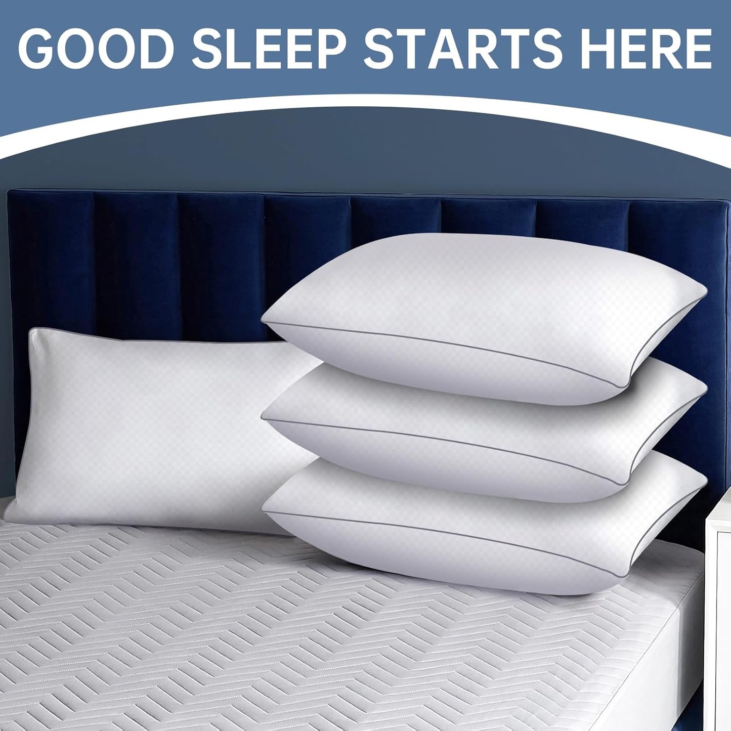 Piwaal Bed Pillows for Sleeping Standard Size Set of 4,Down Alternative Filling,Pillows for Back, Stomach or Side Sleepers