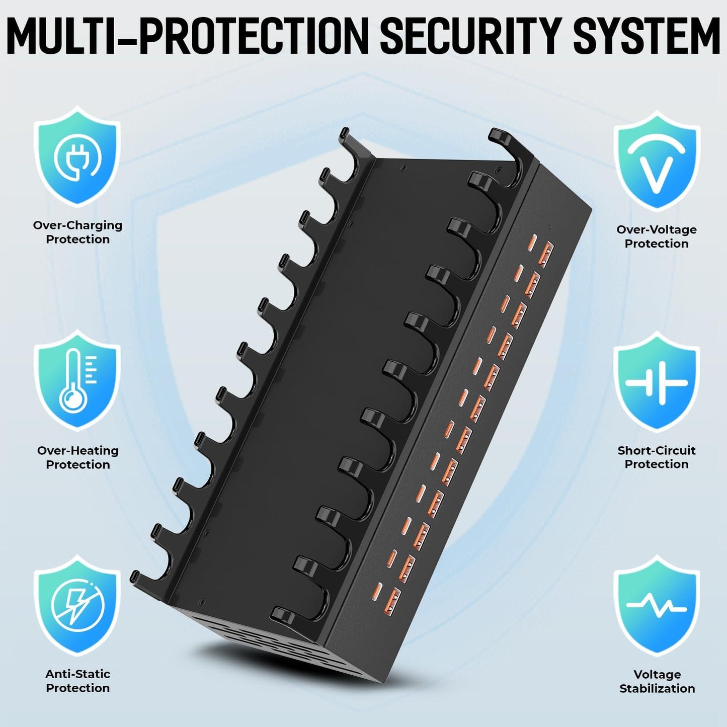300W Charging Station for Multiple Devices, 24 Ports USB Fast Charging Station, Charger Station Organizer Compatible with Kindle, Phone, Tablet, iPad, Charger Station for Home, Office, School