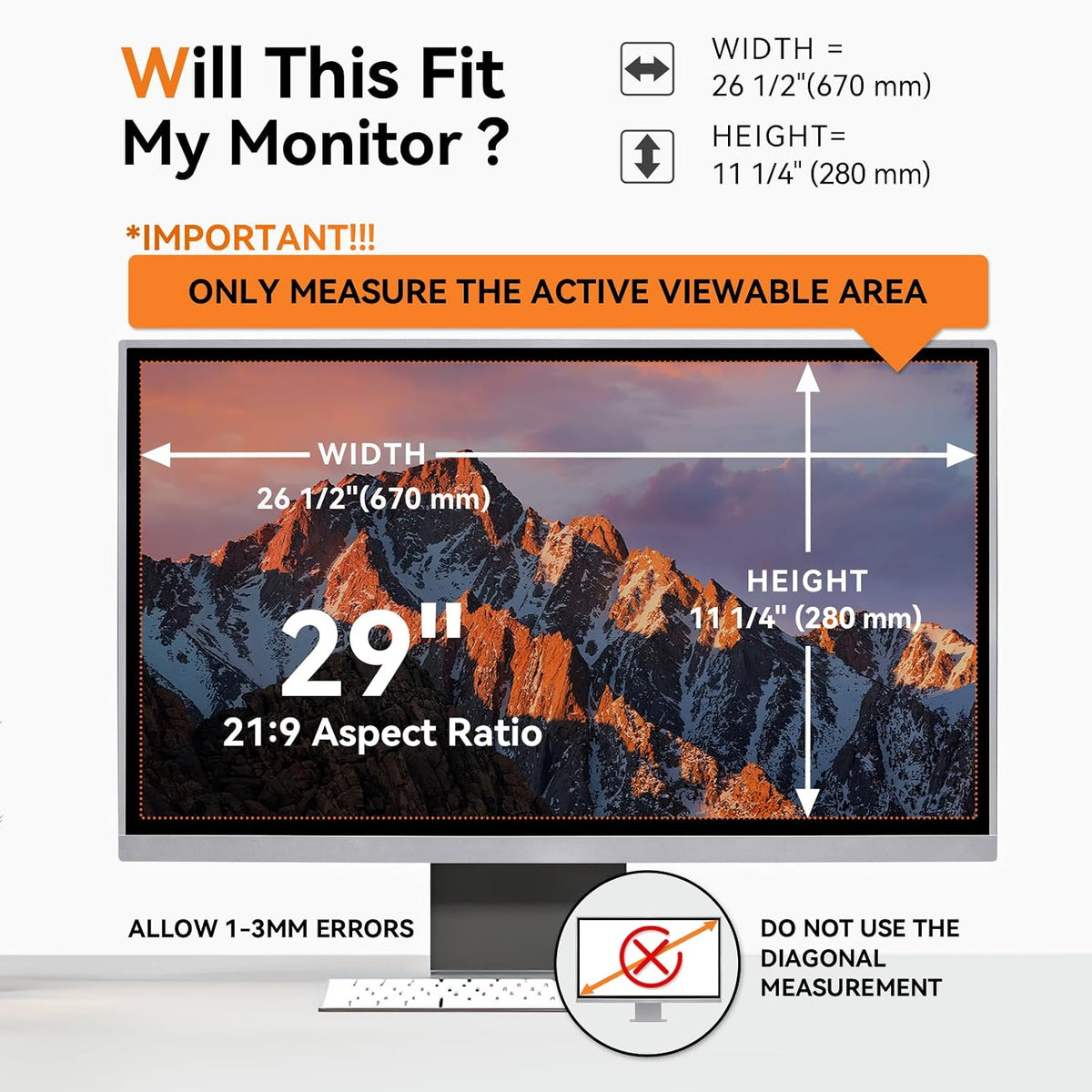 [2 Pack] 29 Inch Computer Privacy Screen for 21:9 Aspect Ratio Widescreen Monitor, Eye Protection Anti Glare Blue Light Computer Monitor Privacy Filter, Removable Anti-Scratch 29in Protector Film