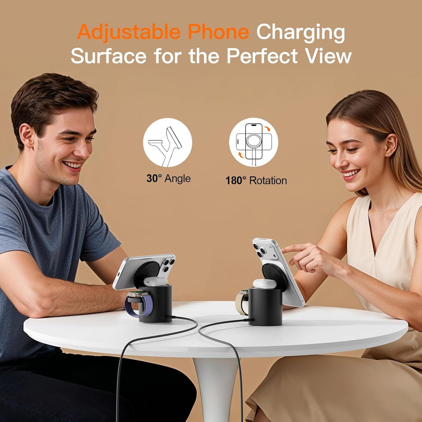 2026(15W) Foldable 3 in 1 Wireless Charging Station,for Apple Magsafe Charger Stand,Fast Magnetic Wireless Charger Station for iPhone 1716 15 14 13 12 Series,Airpods Pro,Apple Watch Ultra Series
