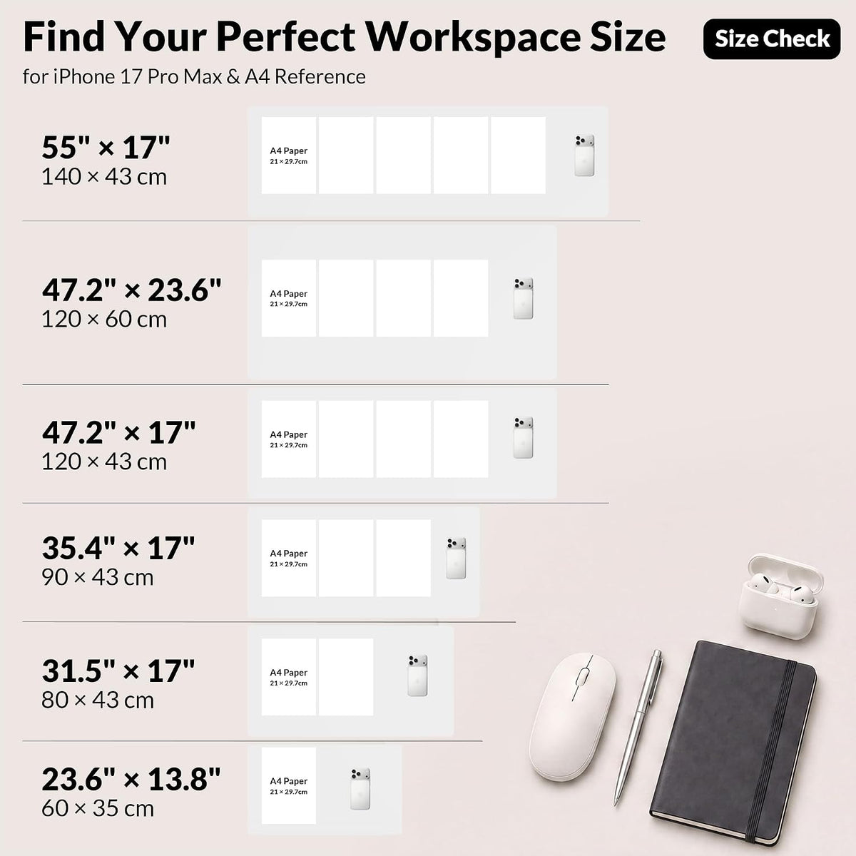 AFIING Cork Desk Mat, White, 31.5" x 17",Desk pad Protector