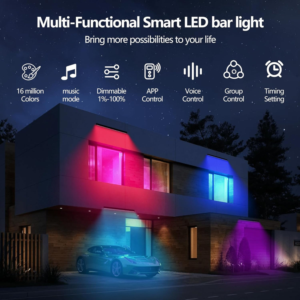 Linkable LED Light Bar Outdoor Color-Changing, 40″ RGBCW Wall Washer Light, 180W Smart Bluetooth App & Remote Control, 2700K-6500K Tunable White, IP65, for Stage, DJ, Home Patio & Commercial