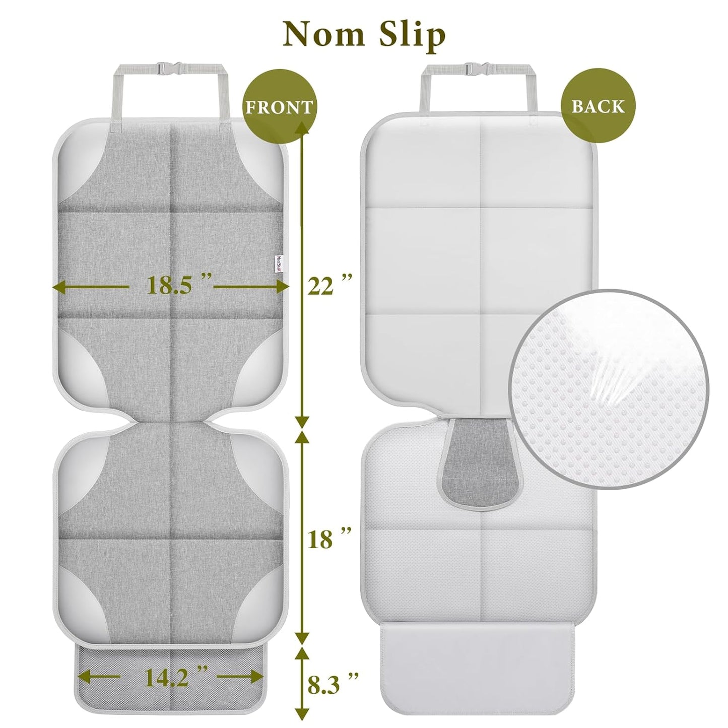 Meolsaek Car Seat Protector for Child Car Seat, Durable 600D Fabric Waterproof Car Seat Cover with Thick Pad Non-Slip Backing，No Imprints (Silver Gray-2pcs)