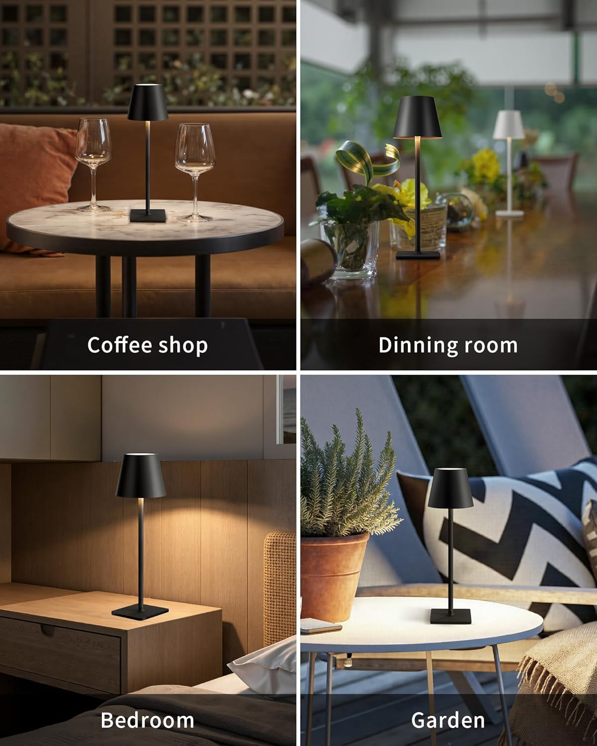 KDG 2 Pack Cordless Table Lamp, Portable LED Desk Lamps, 5000mAh Battery Operated, 3 Color Stepless Dimming Up, for Restaurant, Bedroom, Outdoor Camping, Coffee Shop, Night Light, Rechargeable (Black)