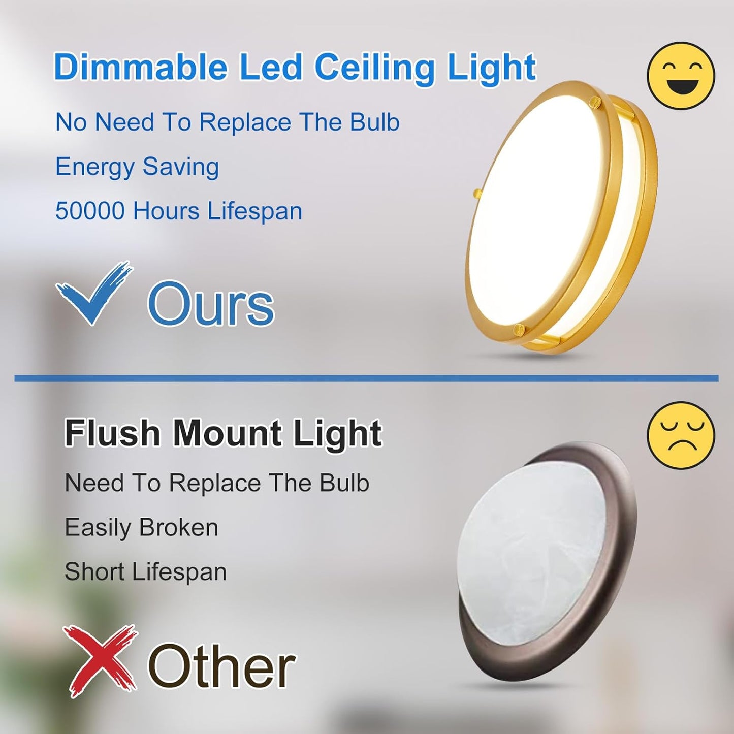 DLLT Flush Mount LED Ceiling Light: 10 Inch 5CCT (3000K-6000K) & Dimmable Ceiling Light Fixtures for Bedroom Hallway - 18W Modern Gold 1600LM Super Bright Kitchen Lighting Fixtures Ceiling