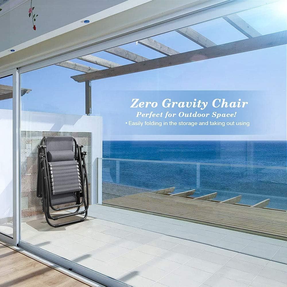 Homall Zero Gravity Chair - Patio Folding Lawn Lounge Chairs Outdoor Gravity Reclining Lounge Chair with Pillows for Poolside Backyard and Beach Set of 2 (Gray)