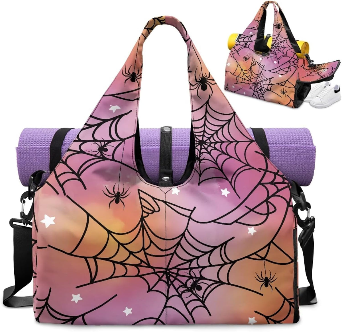 Gym Bag with Yoga Mat Holder Large Tote Bag With Multi Pockets for Women Men Dry Wet Separated Pocket Carryall Yoga Tote Bag for Pilates Travel Workout Office
