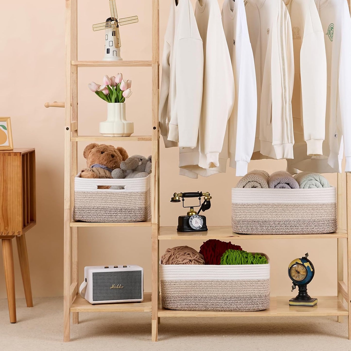 MiniArk Large Storage Baskets for Shelves, 17 x 13 x 7.5” Closet Organizers Bins for Clothes Blanket Towels, Baby Nursery, Toy Baskets Box, Woven Rope Baskets, 2 Packs Gradient Brown