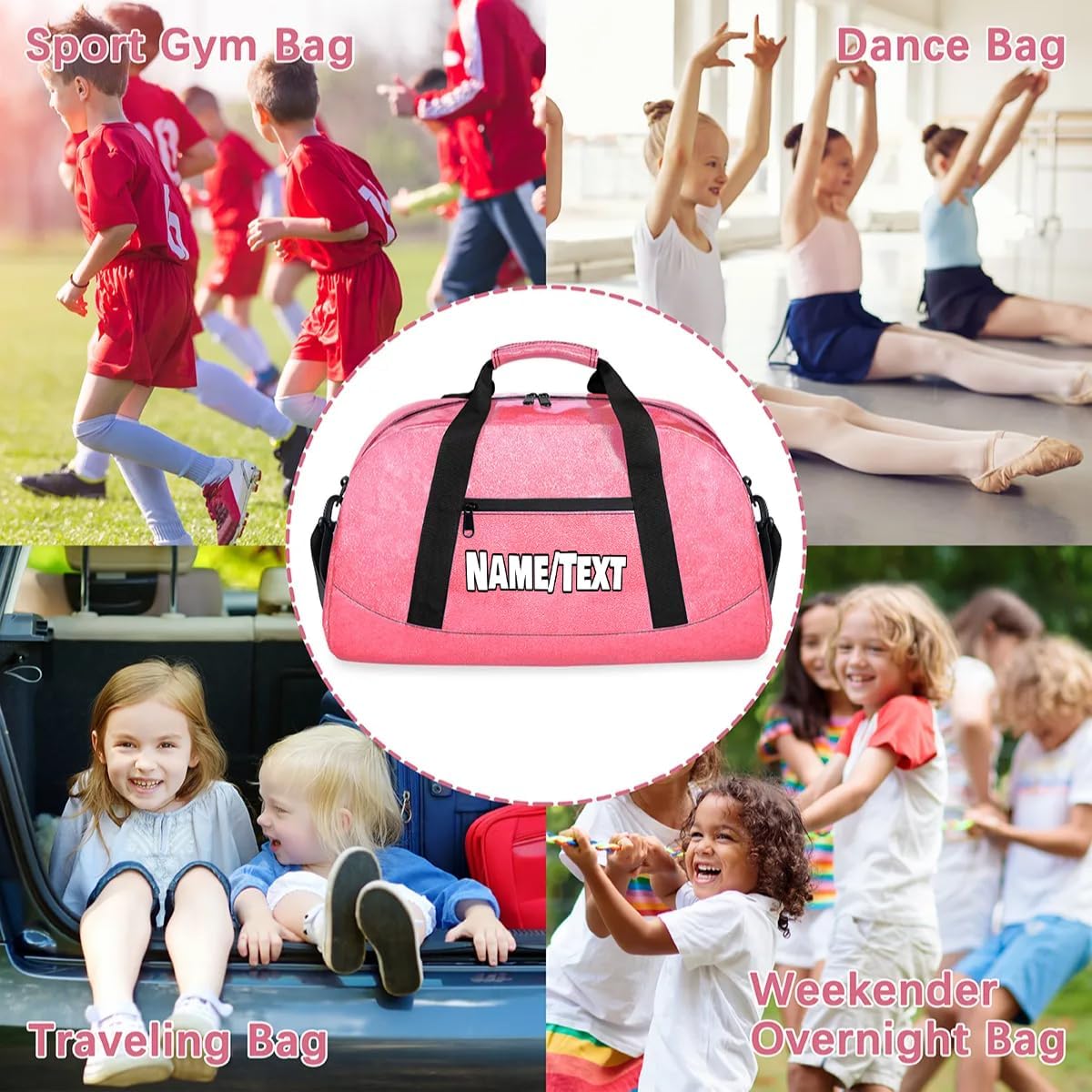 Customized Gym Bag with Name/Text Weekender Travel Bag Personlized Duffle Bags for Women Waterproof Overnight Bag Sports Color Glitter Carry On Travel Tote Bag Dance Bags