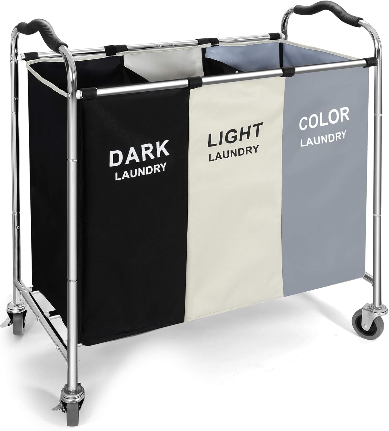 Laundry Basket, Large Laundry Hamper with Wheels, 3 Section Laundry Bag Organizer for Dirty Clothes; Dorm Room Essentials, Towel & Toys Storage Laundry Cart in Laundry Room Organization (Green)