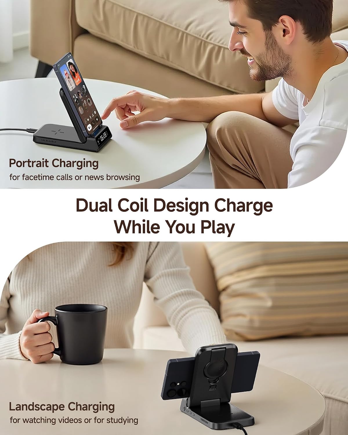 Charging Station for Samsung Phone, Watch & Buds, SwanScout 703S (Black) | Foldable for Travel, Not for Samsung Watch 9/Ultra 2, Works on Nightstand or Desk, Built-in Clock, Adapter Not Included